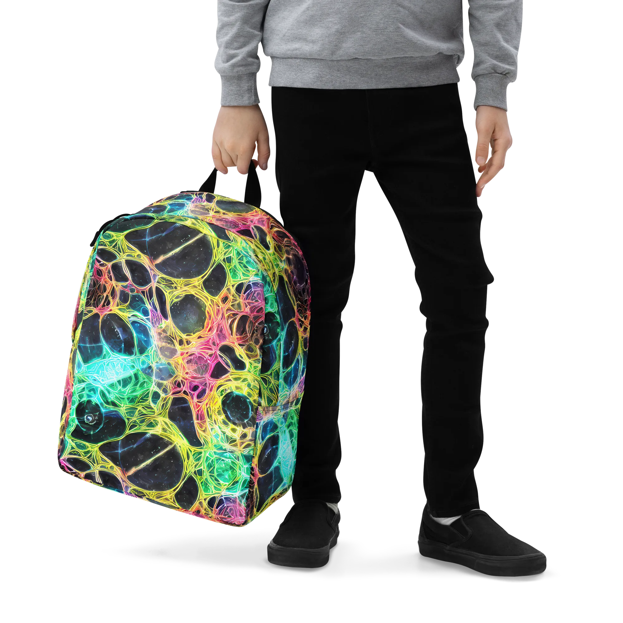 Neon Celestial Web on Minimalist Backpack — Zoomed-in