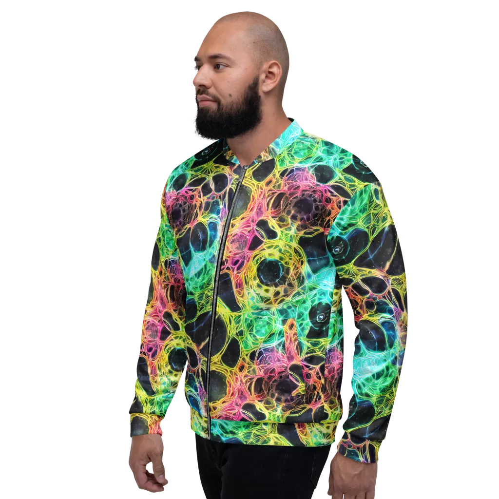 Neon Celestial Web on Bomber Jacket — Left