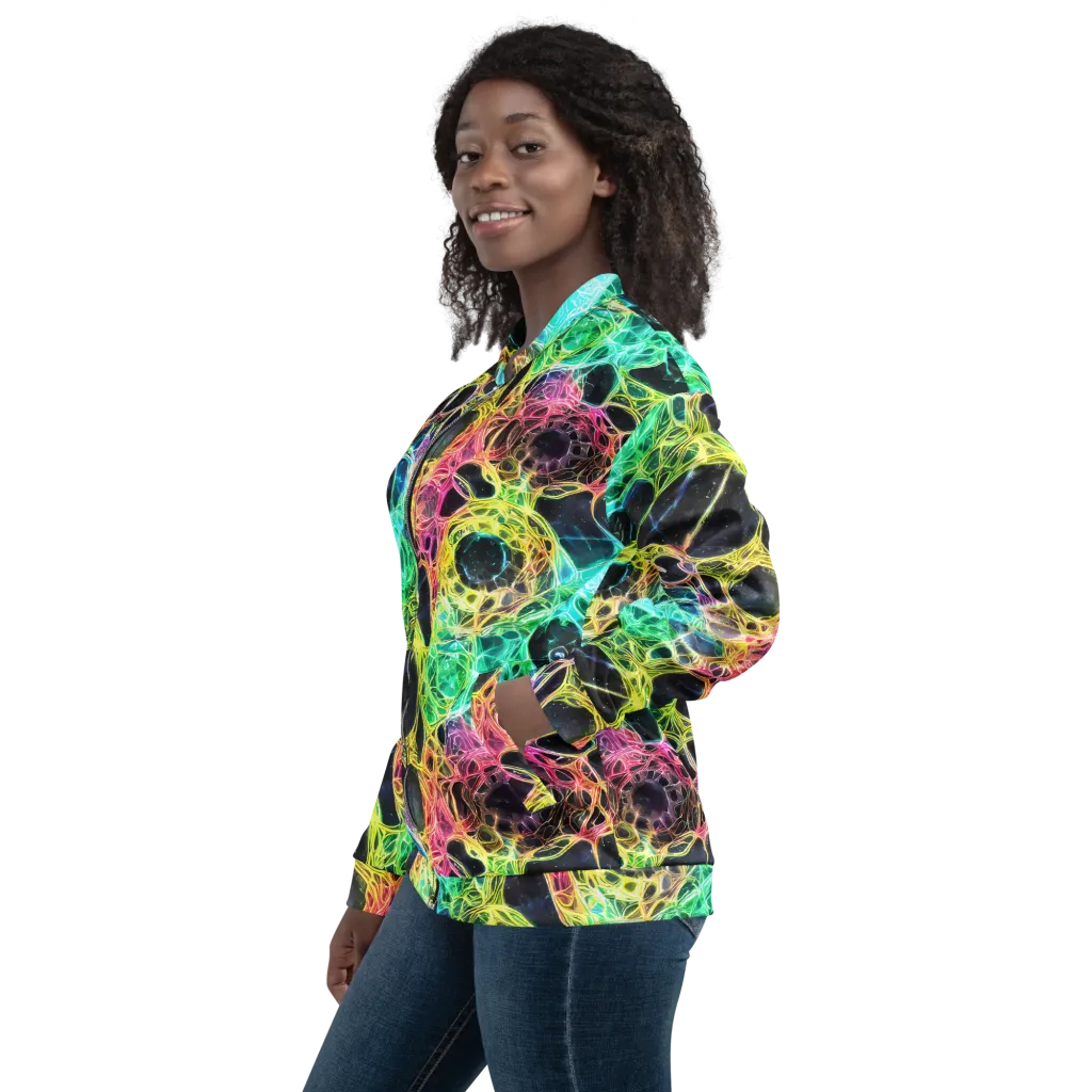 Neon Celestial Web on Bomber Jacket — Left