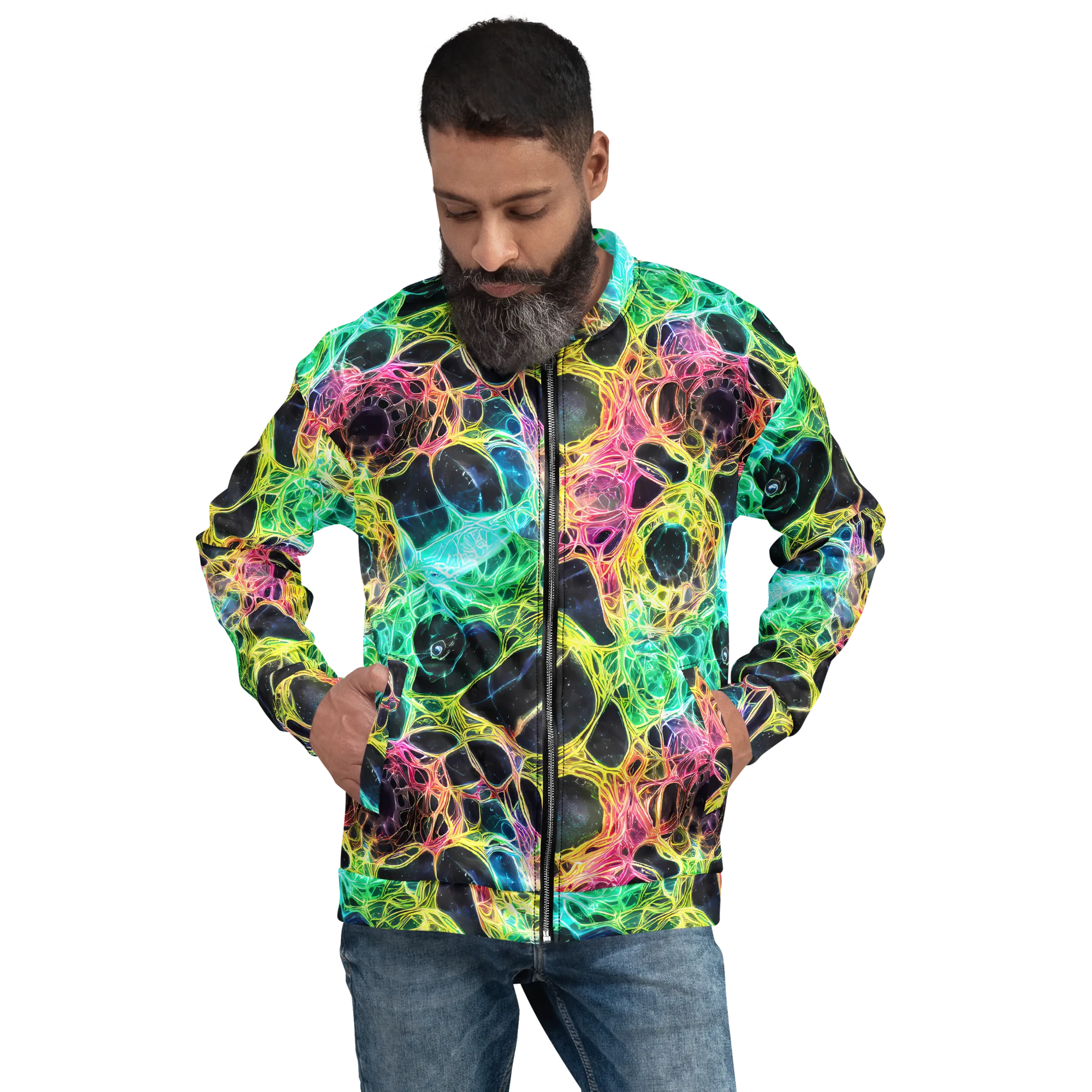 Neon Celestial Web on Bomber Jacket — Front