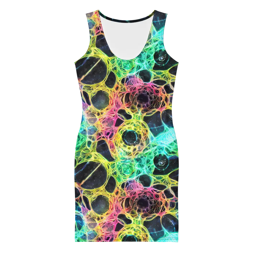 Neon Celestial Web on Bodycon Dress — Front