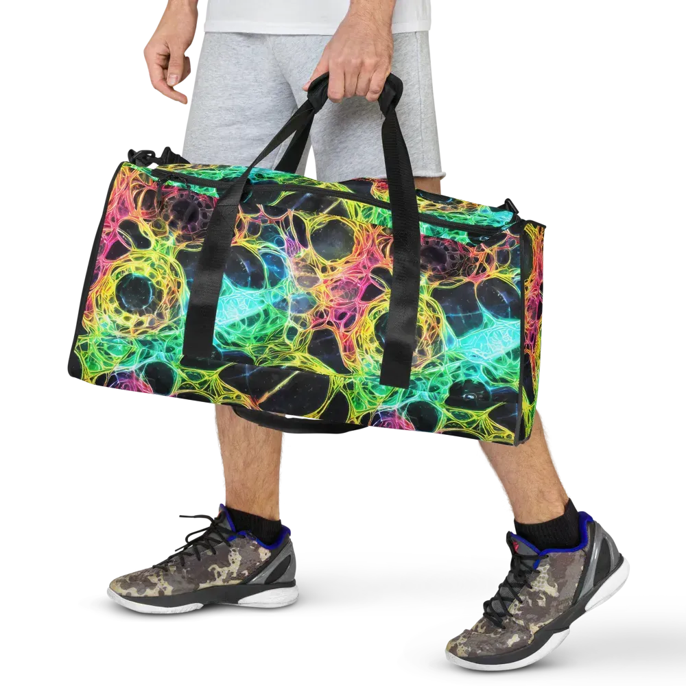 Neon Celestial Web on Duffle Bag — Front