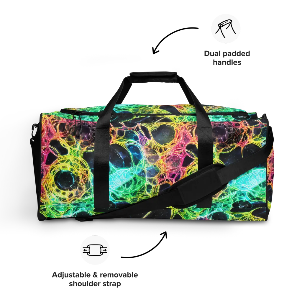 Neon Celestial Web on Duffle Bag — Front