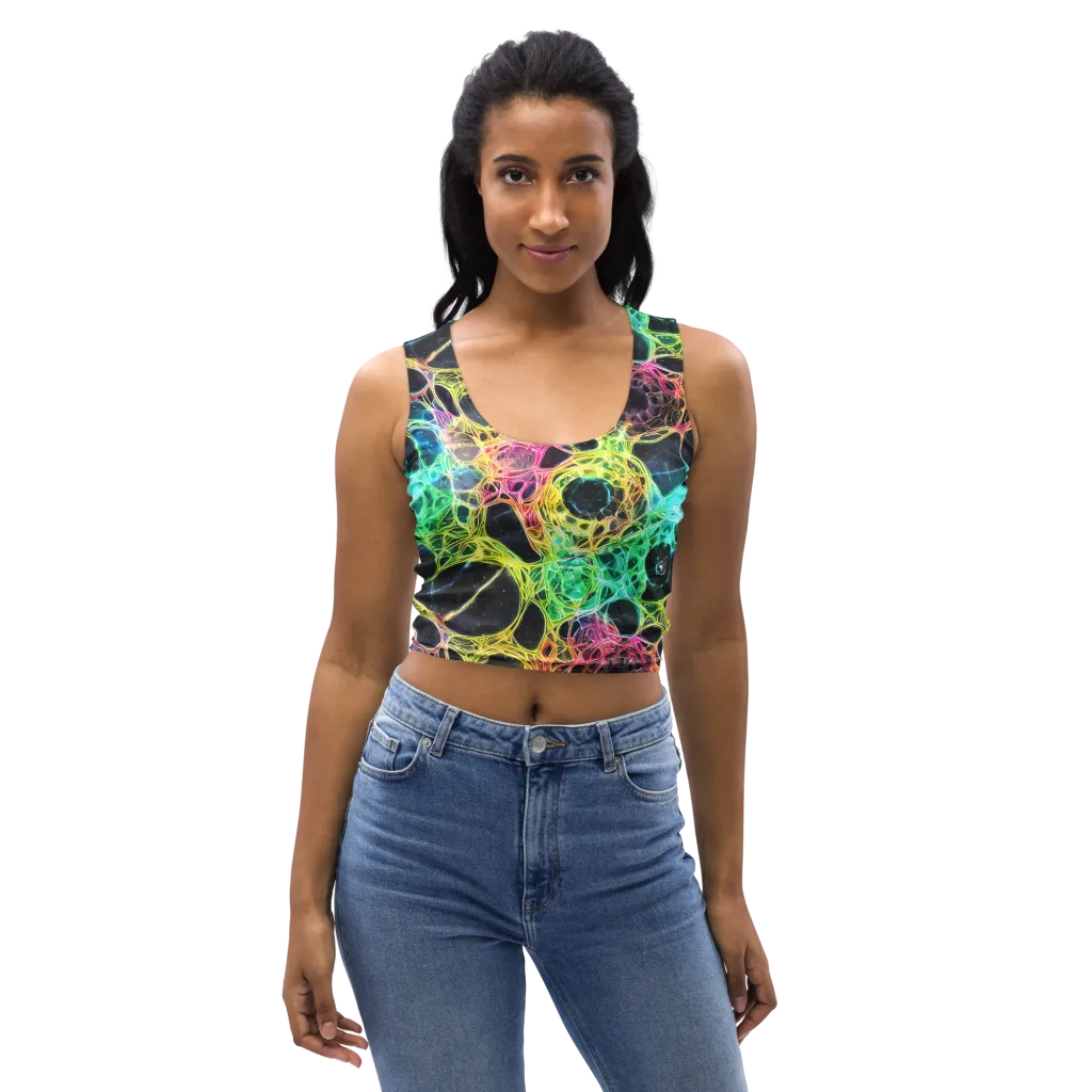 Neon Celestial Web on Crop Top — Front