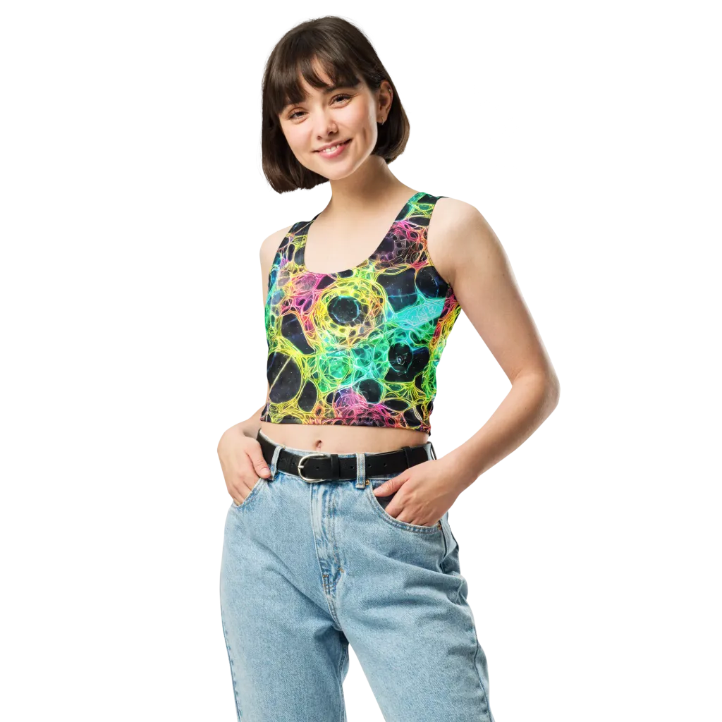 Neon Celestial Web on Crop Top — Front