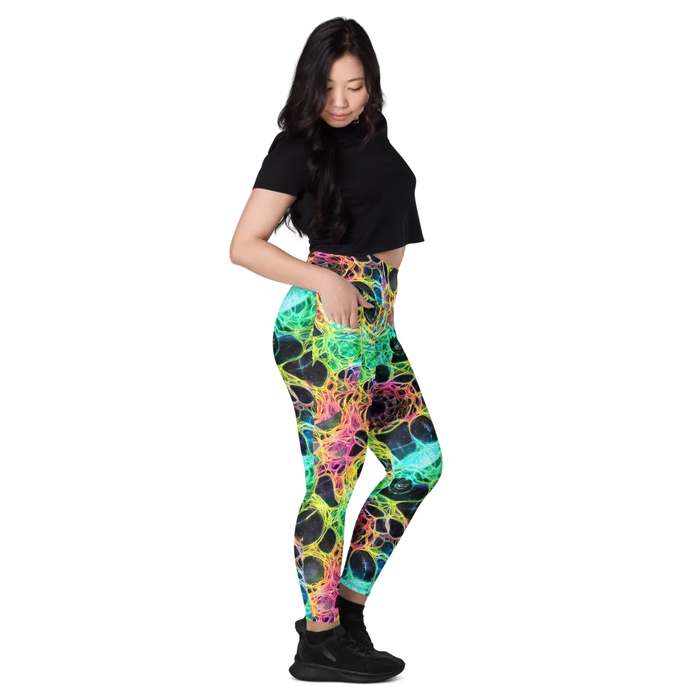 Neon Celestial Web on Leggings with Pockets — Right