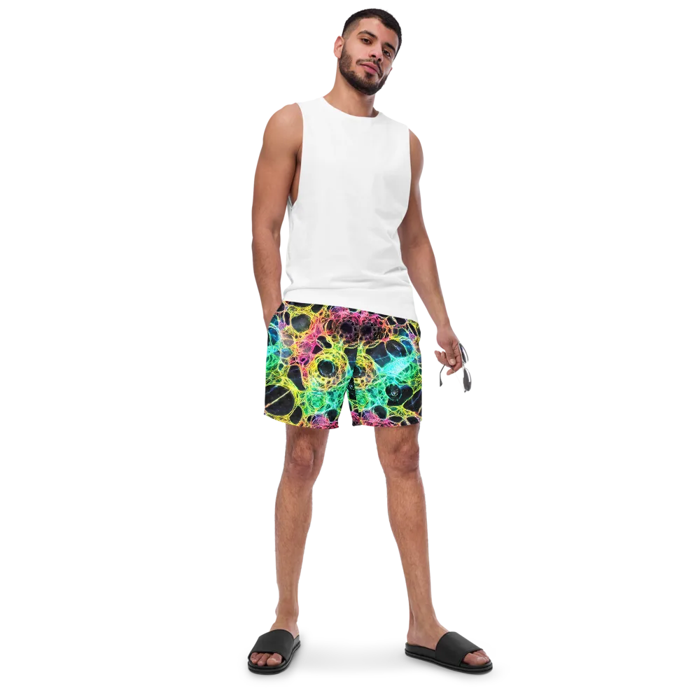 Neon Celestial Web on Swim Trunks — Front