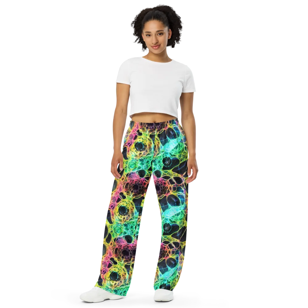 Neon Celestial Web on Wide-Leg Pants — Front
