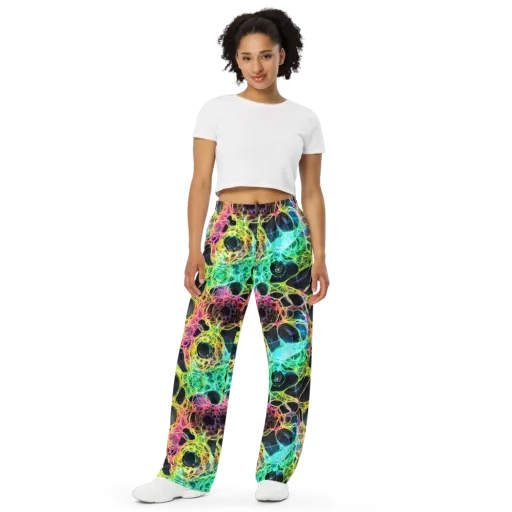Neon Celestial Web on a Wide-Leg Pants