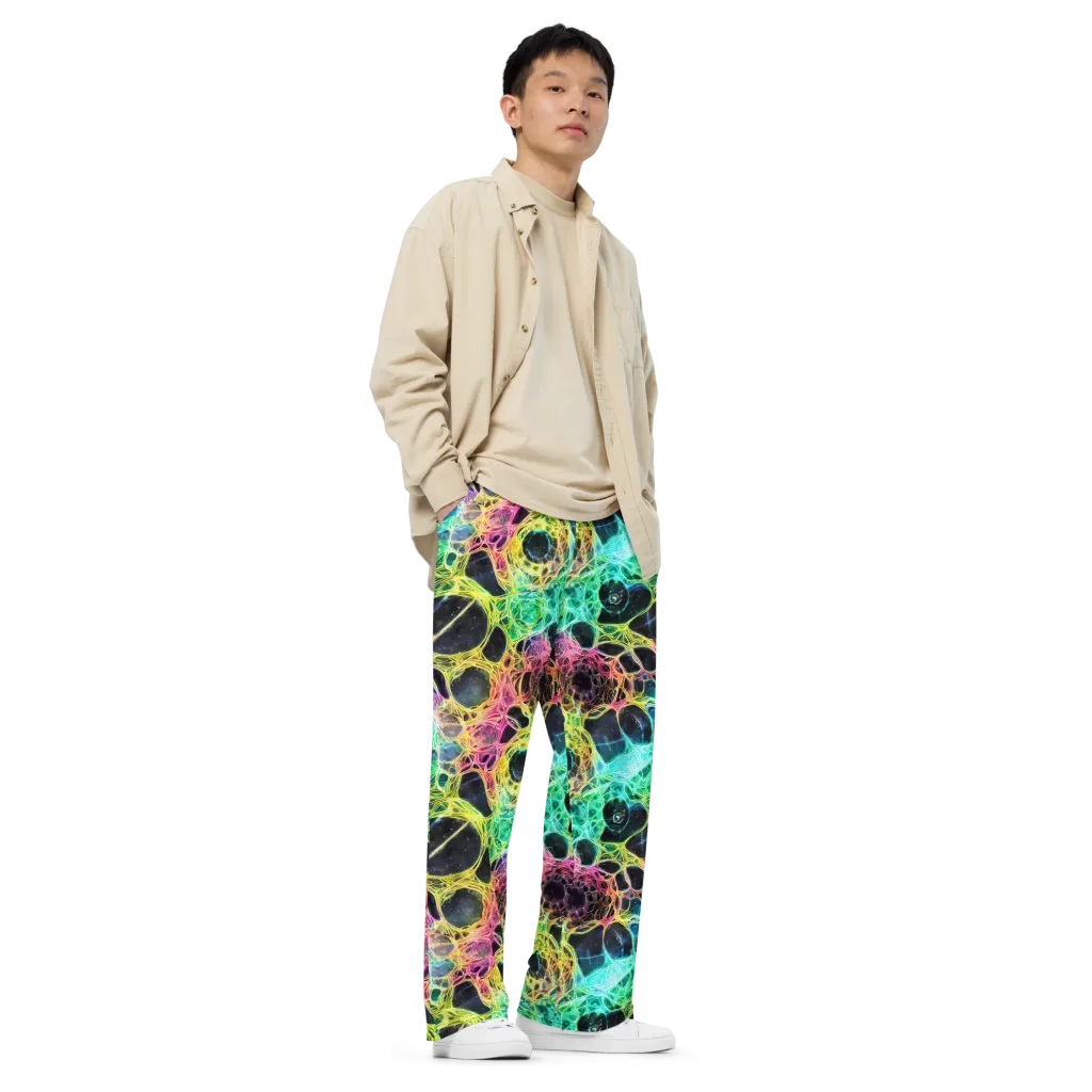 Neon Celestial Web on Wide-Leg Pants — Right Front