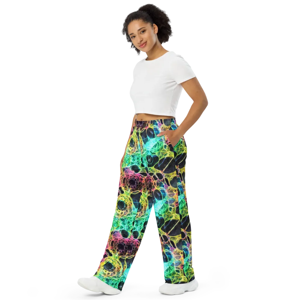 Neon Celestial Web on Wide-Leg Pants — Left Front