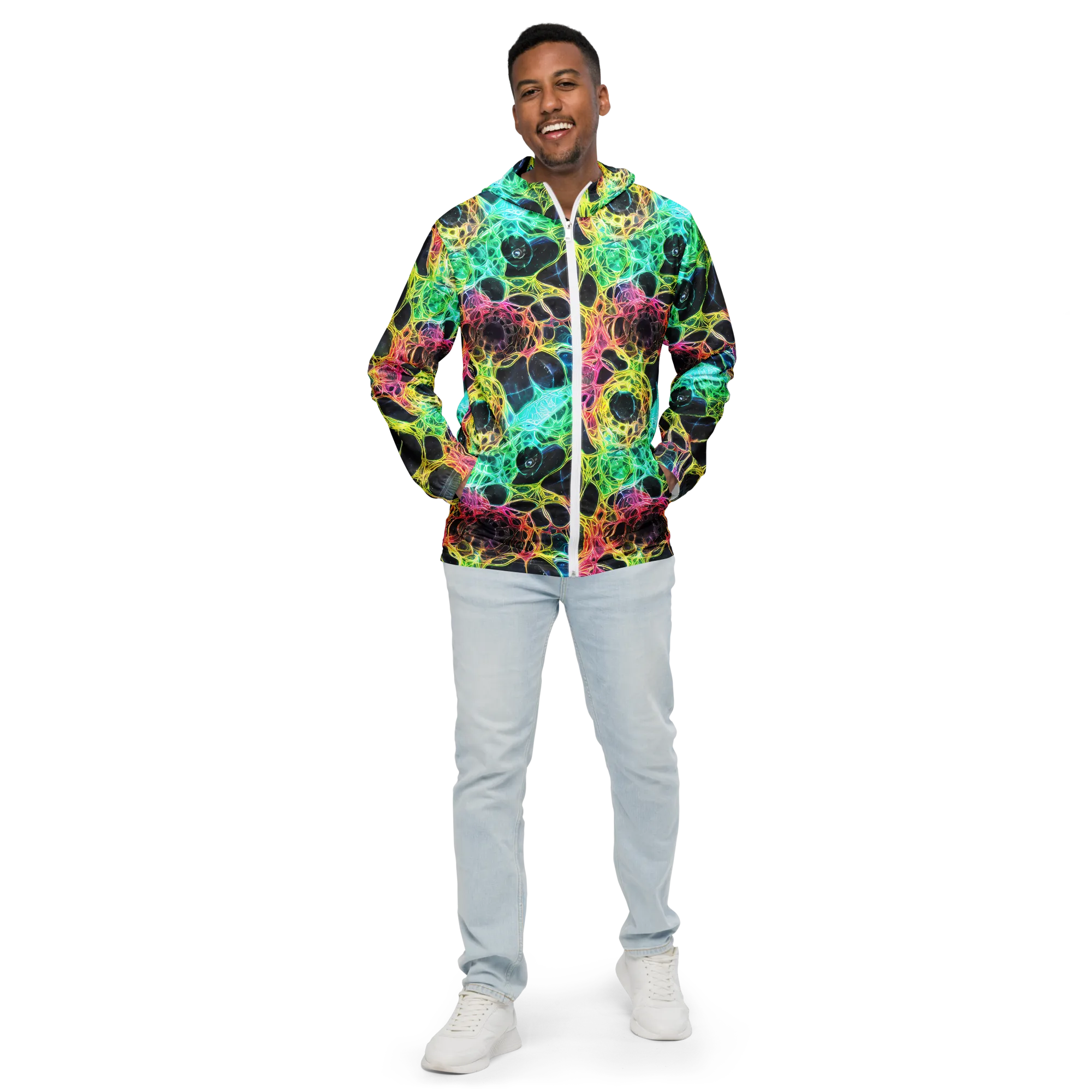 Neon Celestial Web on Men's Windbreaker — Front