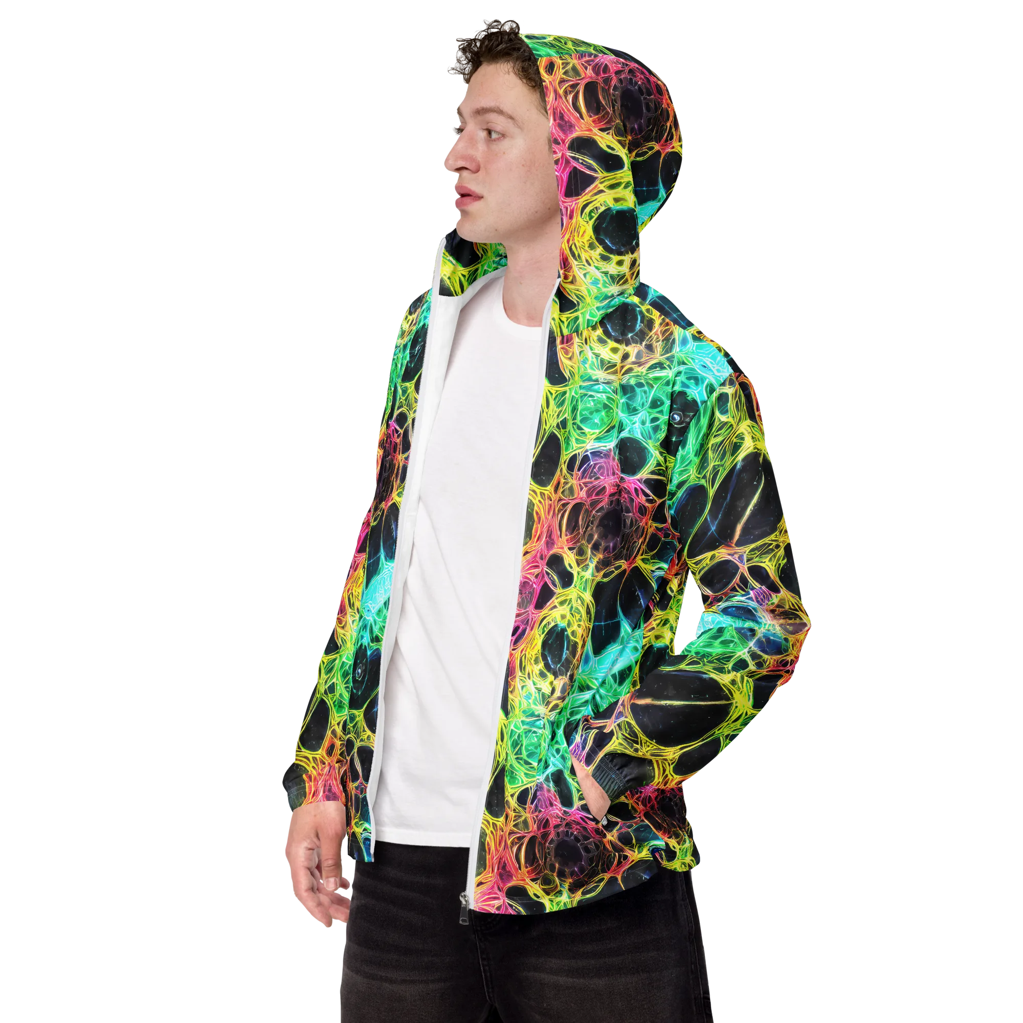 Neon Celestial Web on Men's Windbreaker — Left Front