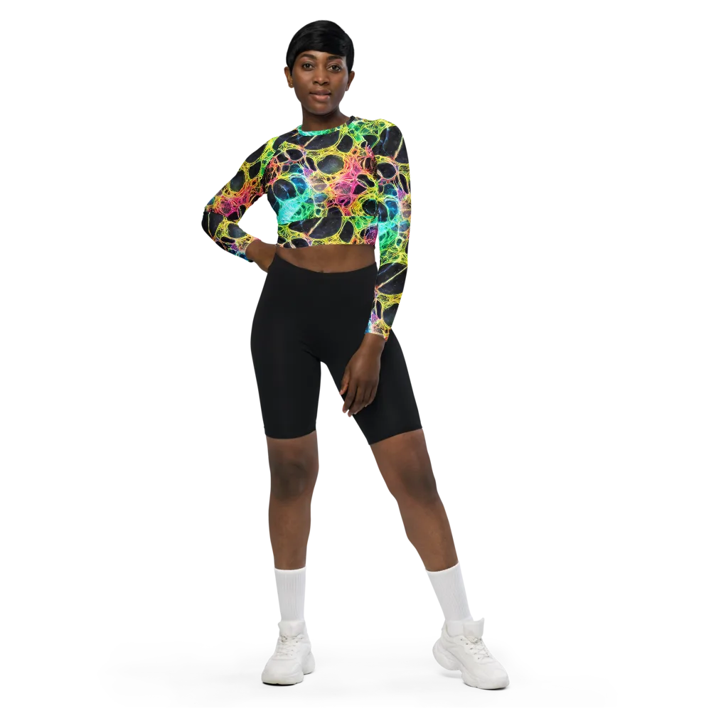Neon Celestial Web on Long Sleeve Crop Top — Front