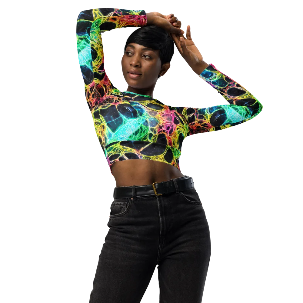 Neon Celestial Web on Long Sleeve Crop Top — Front