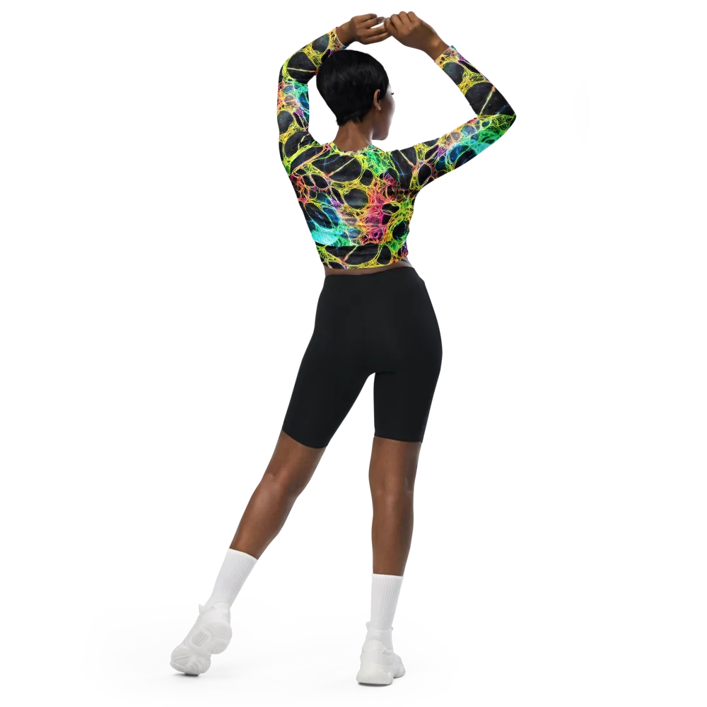 Neon Celestial Web on Long Sleeve Crop Top — Back
