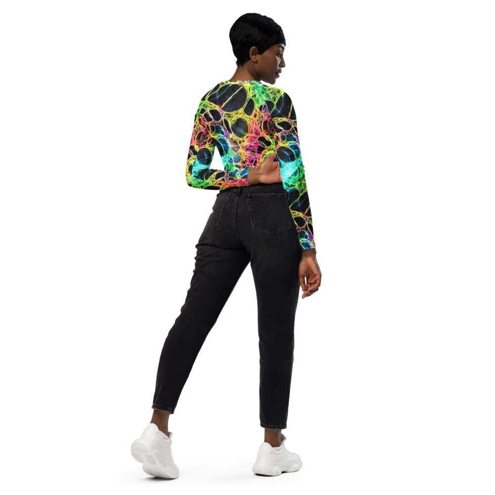 Neon Celestial Web on Long Sleeve Crop Top — Right Back