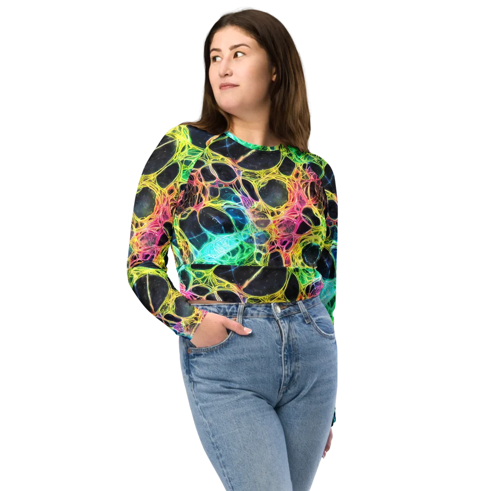 Neon Celestial Web on Long Sleeve Crop Top — Front