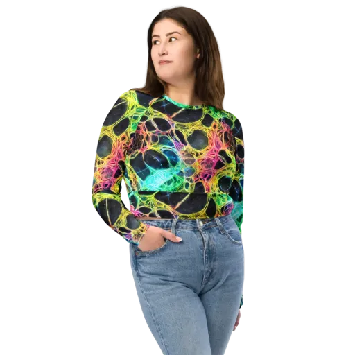 Neon Celestial Web on a Long Sleeve Crop Top
