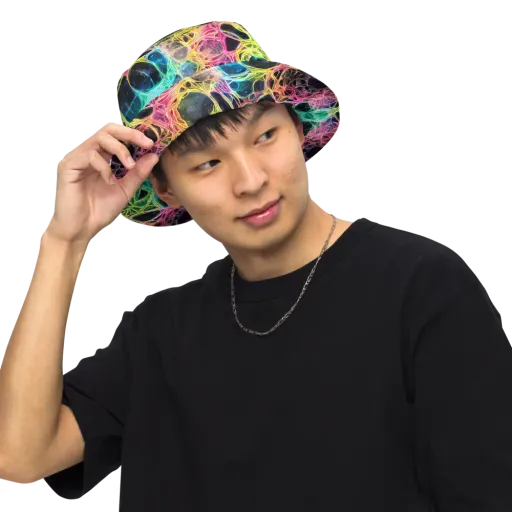 Neon Celestial Web on a Reversible Bucket Hat