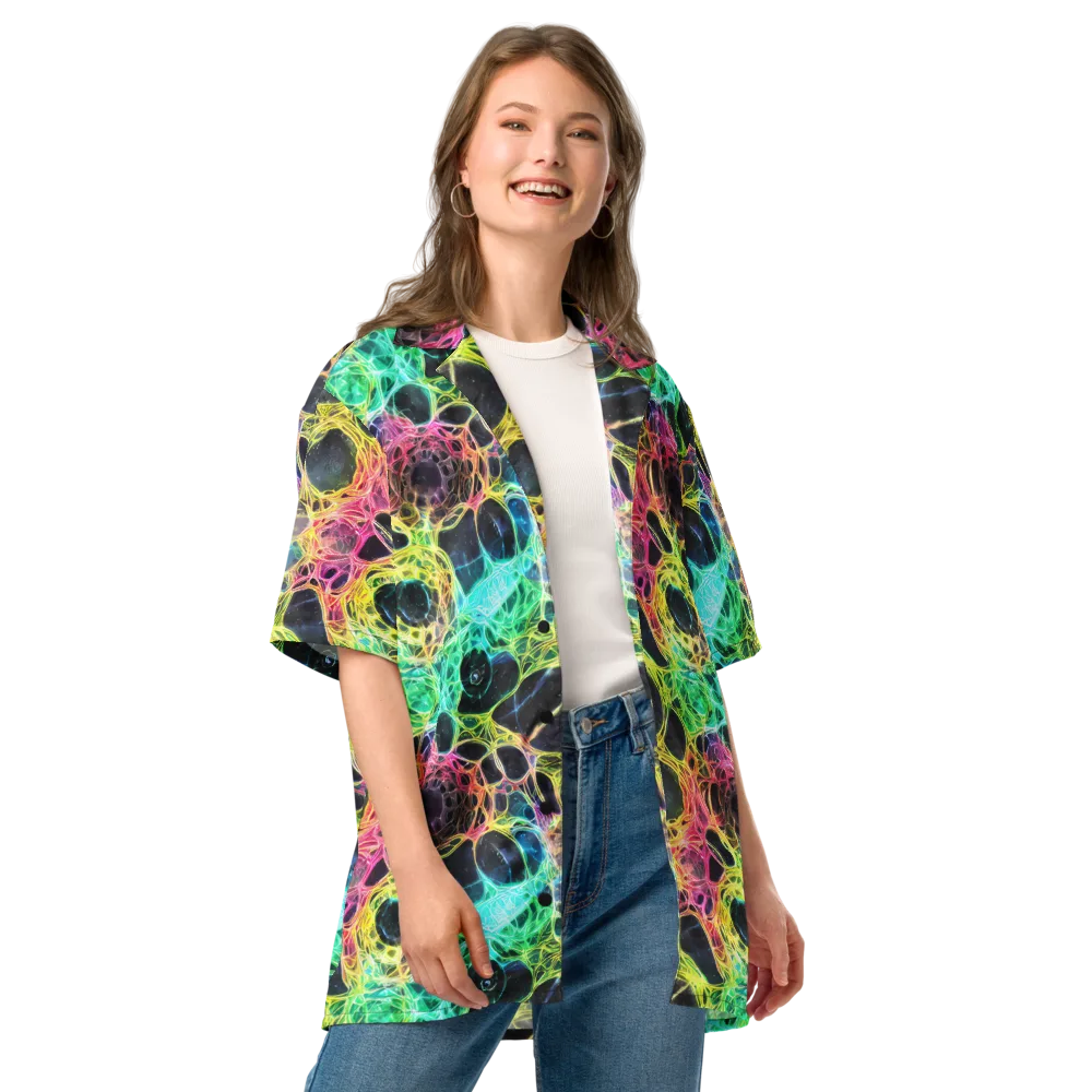 Neon Celestial Web on Button Shirt — Front