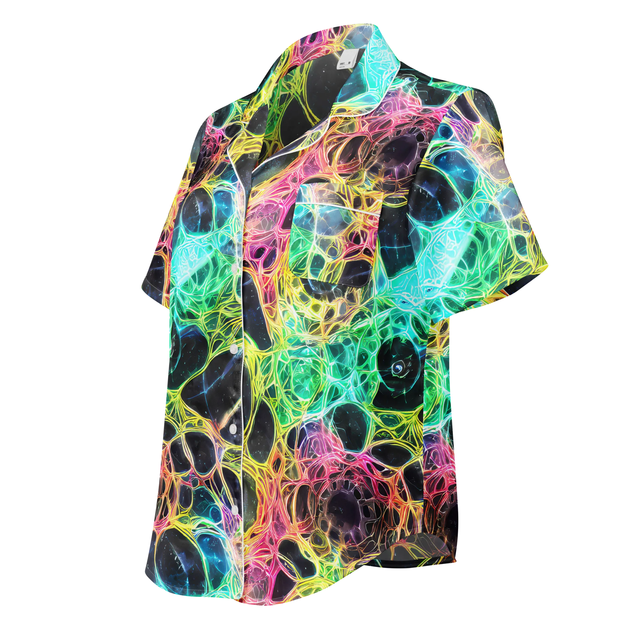 Neon Celestial Web on Women's Short Sleeve Pajama Top — Left Front