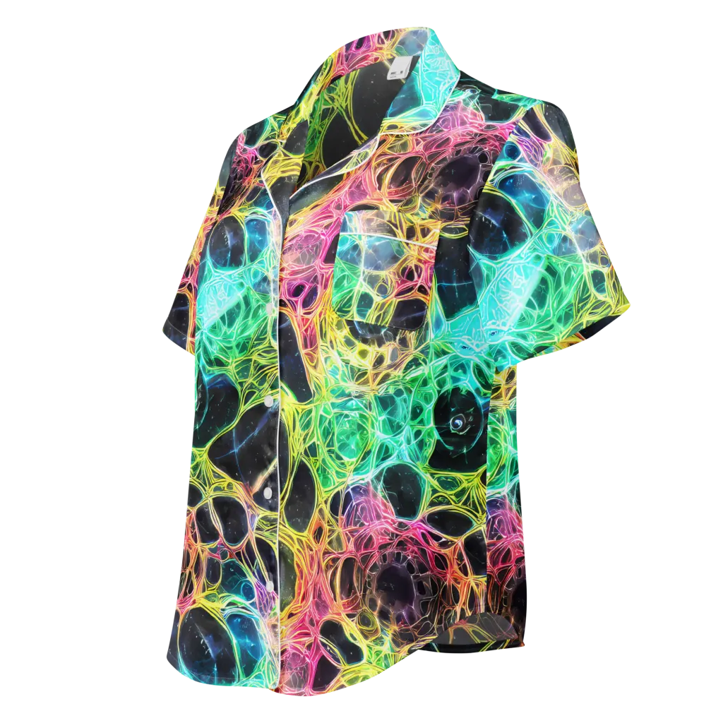 Neon Celestial Web on Women's Short Sleeve Pajama Top — Left Front