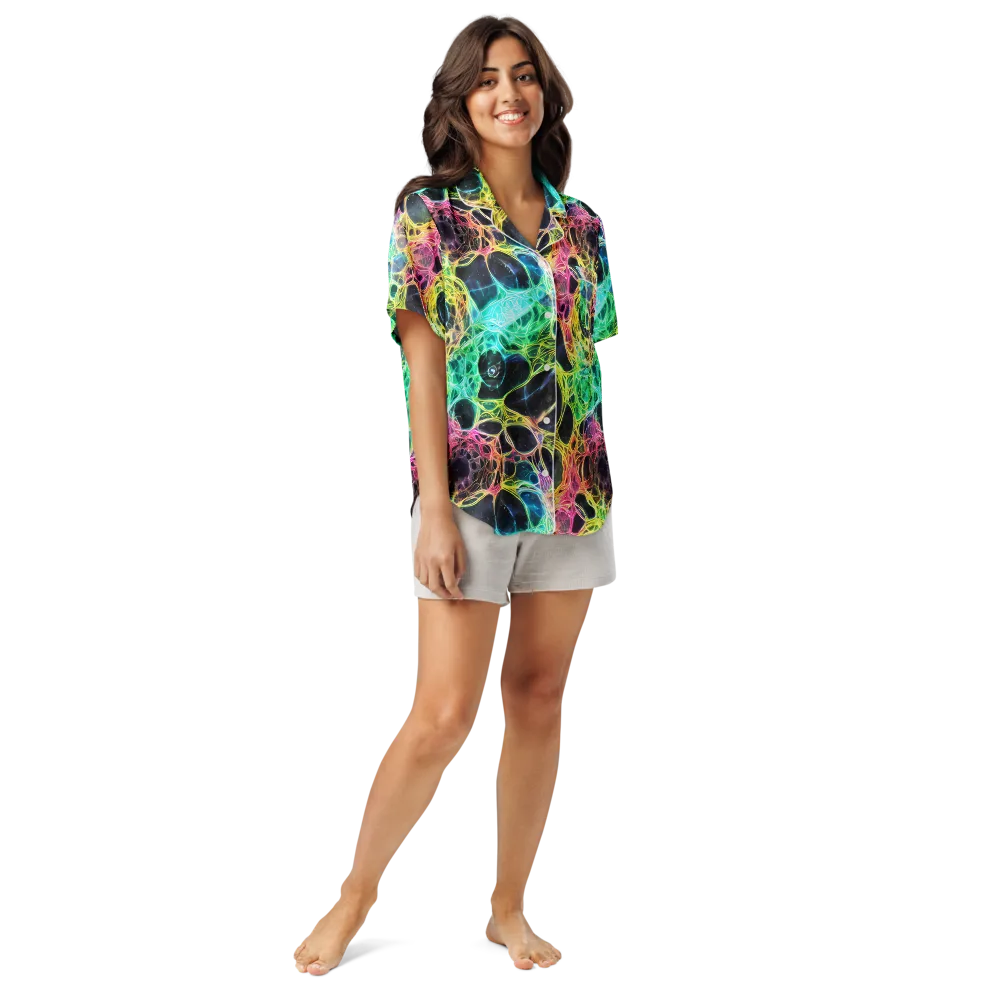 Neon Celestial Web on Women's Short Sleeve Pajama Top — Front