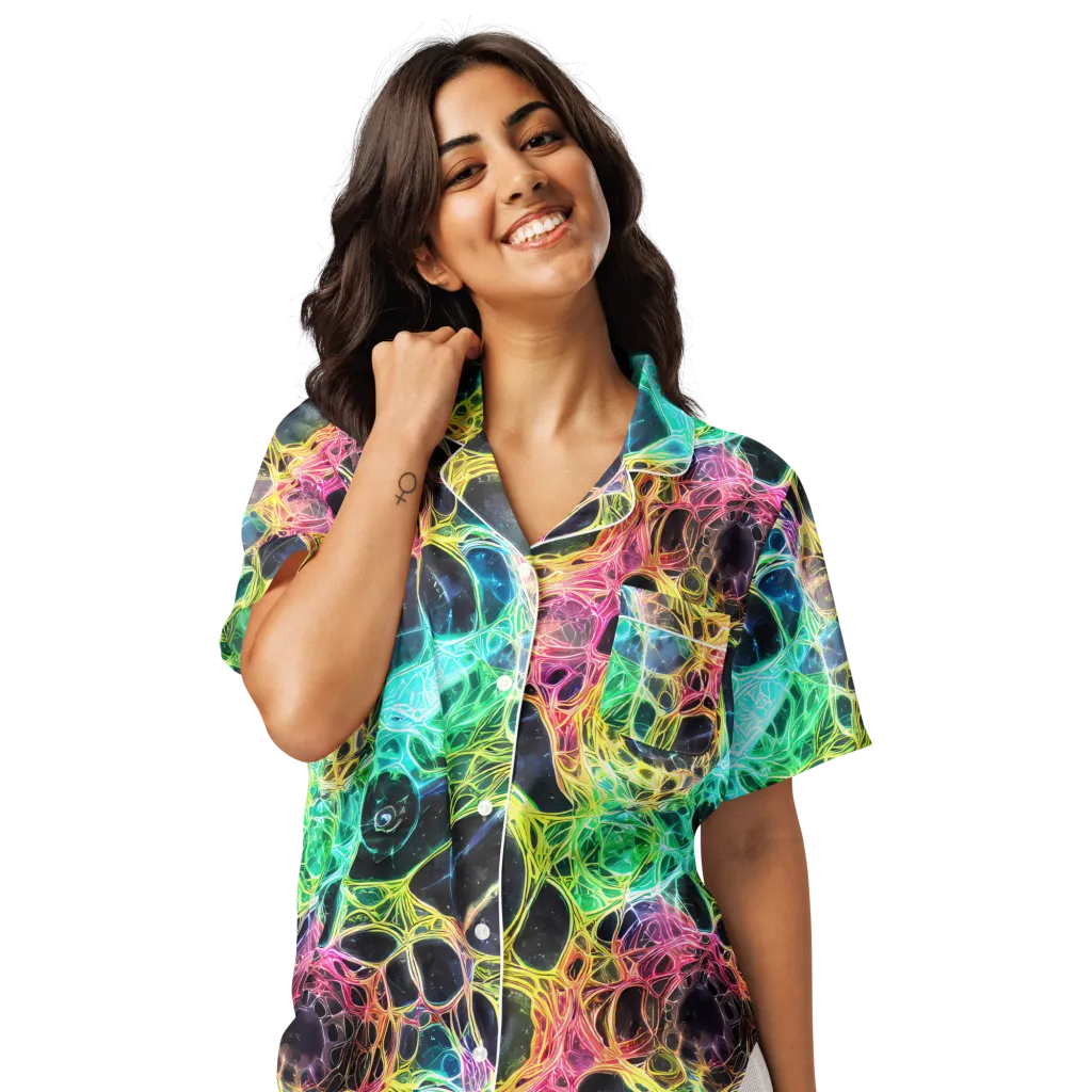 Neon Celestial Web on Women's Short Sleeve Pajama Top — Front