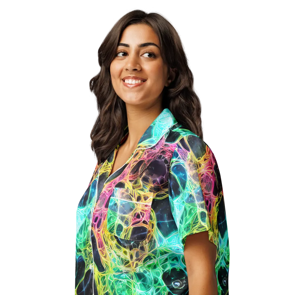 Neon Celestial Web on Women's Short Sleeve Pajama Top — Left Front