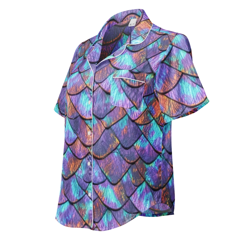 Aurora Scales on Women's Short Sleeve Pajama Top — Left Front