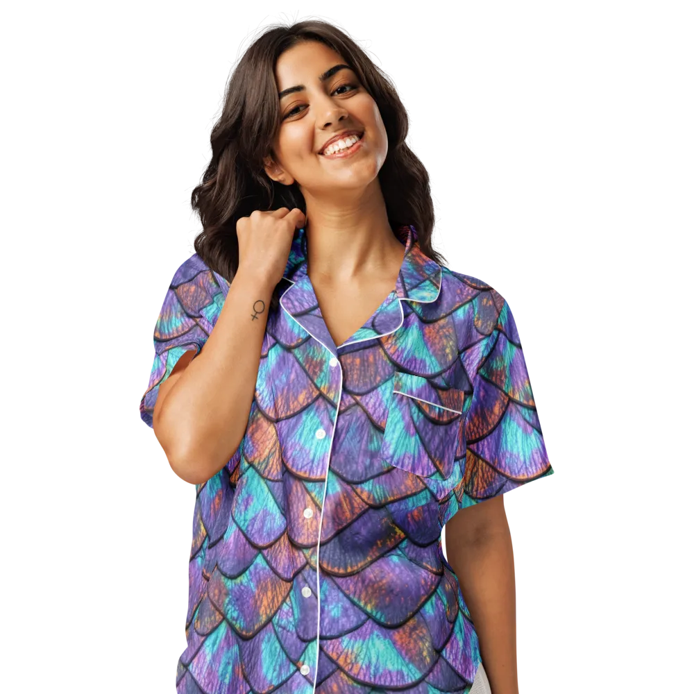 Aurora Scales on Women's Short Sleeve Pajama Top — Front