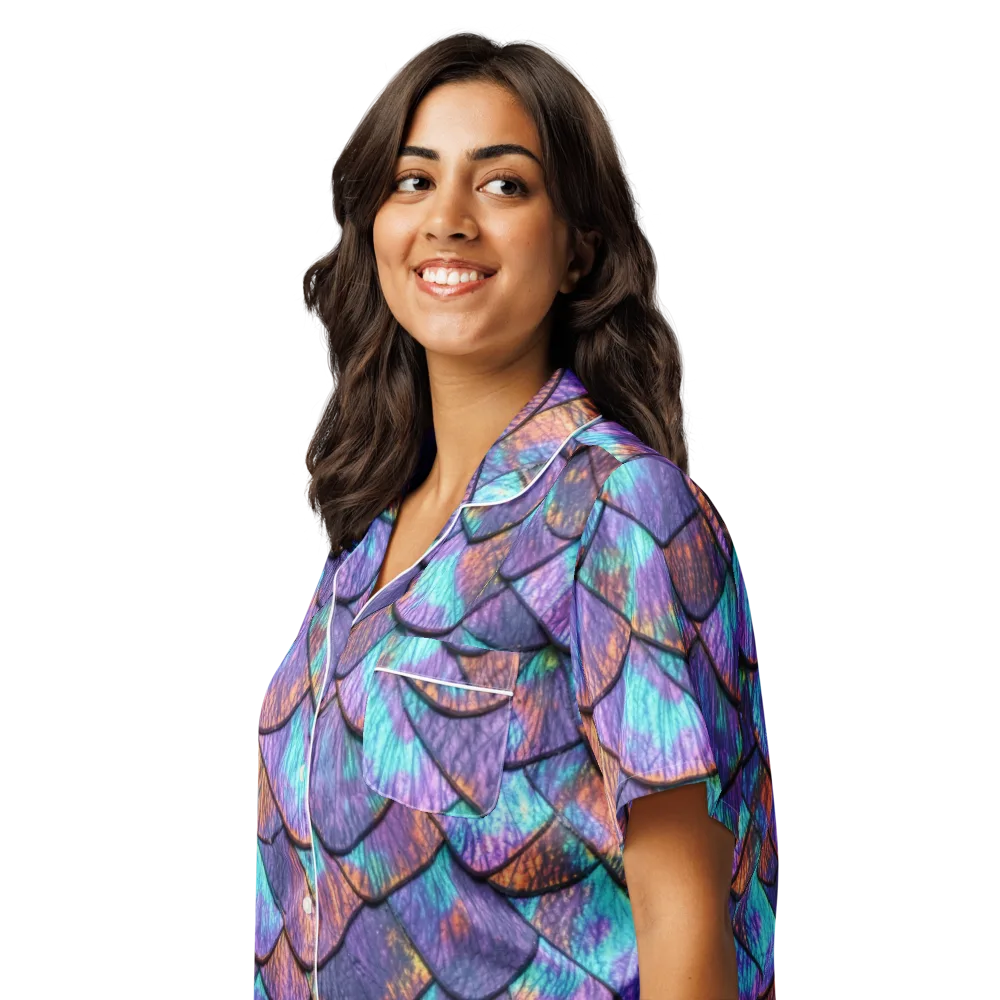 Aurora Scales on Women's Short Sleeve Pajama Top — Left Front