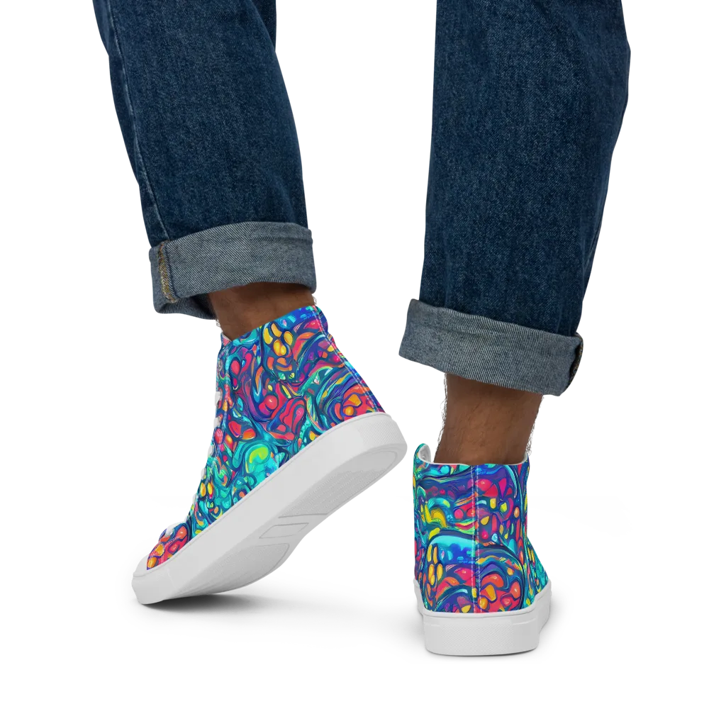 Turbulent Jewel on Men's High Top Canvas Shoes — Back