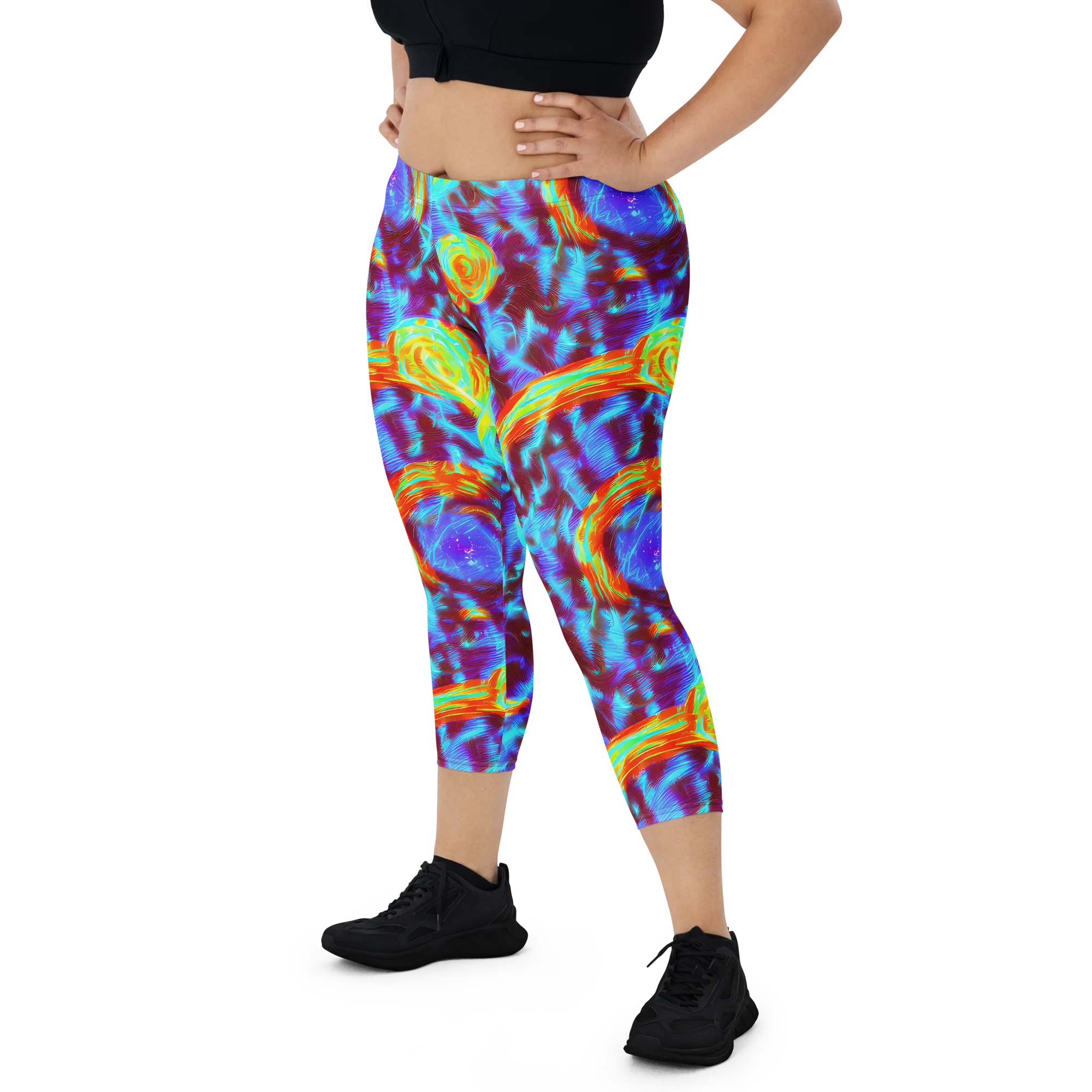 Cyan Fever on Capri Leggings — Front