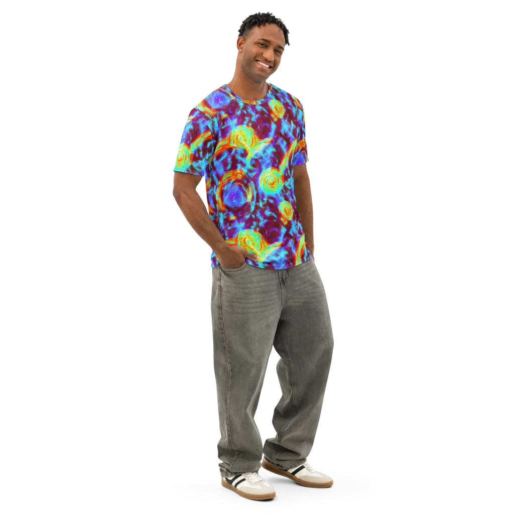 Cyan Fever on Men's Cotton Crew Neck T-Shirt — Right Front