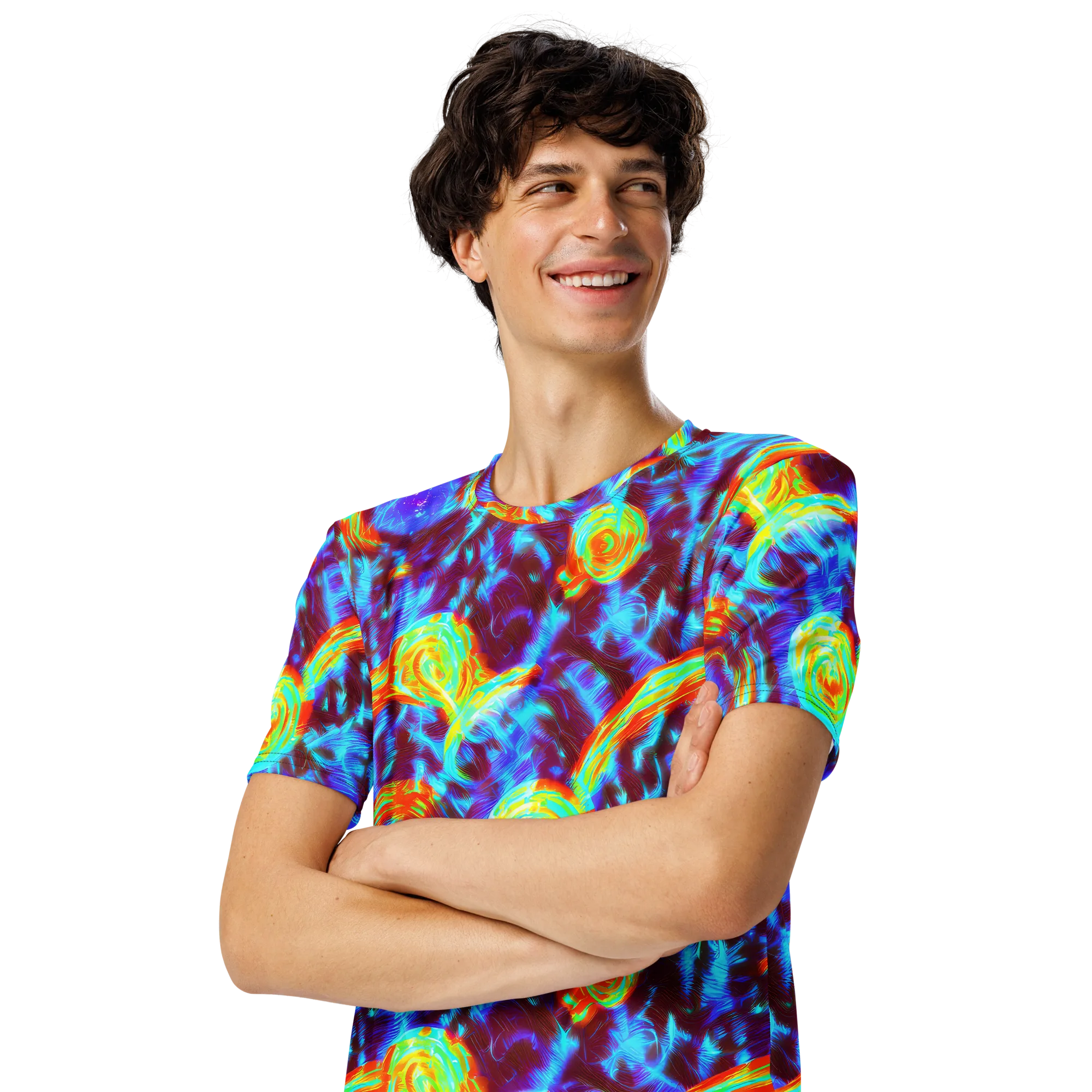 Cyan Fever on Men's Crew Neck T-Shirt — Left Front