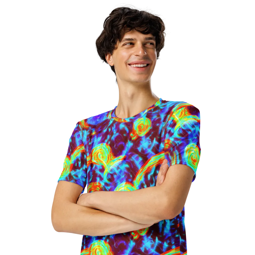 Cyan Fever on Men's Crew Neck T-Shirt — Left Front