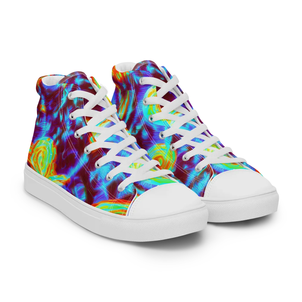 Cyan Fever on Men's High Top Canvas Shoes — Right Front