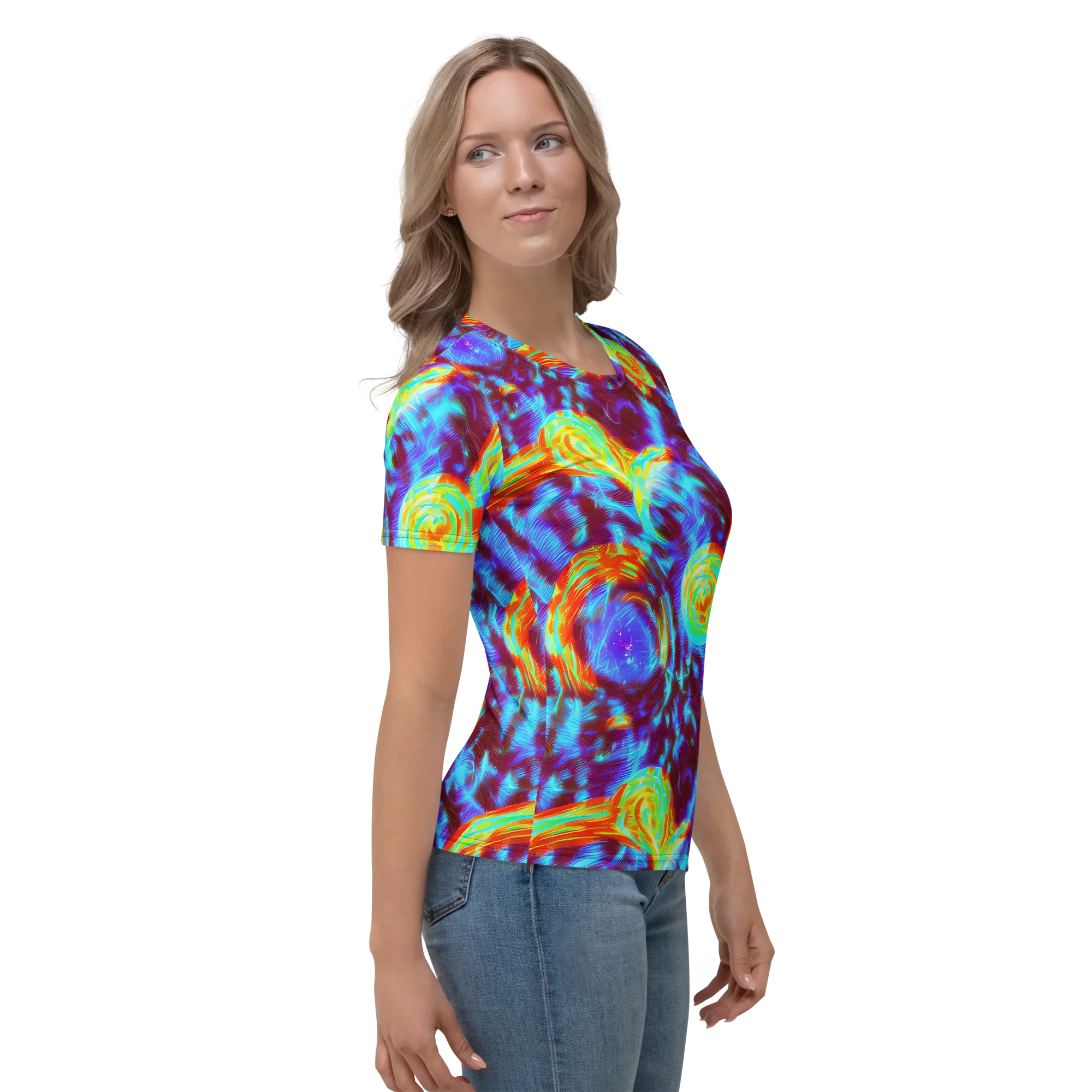 Cyan Fever on Women's Crew Neck T-Shirt — Right