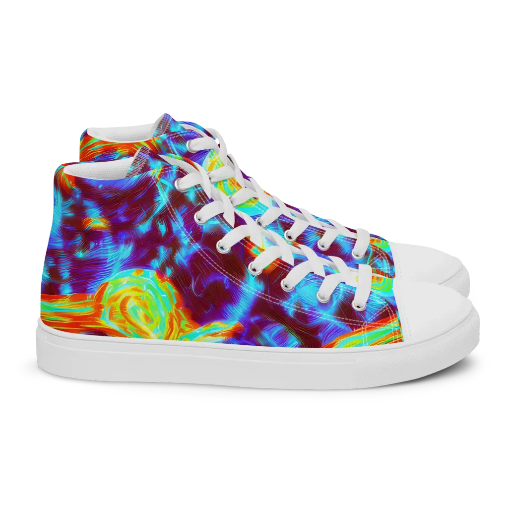 Cyan Fever on Women's High Top Canvas Shoes — Right
