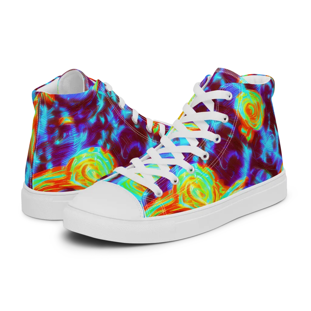Cyan Fever on Women's High Top Canvas Shoes — Left