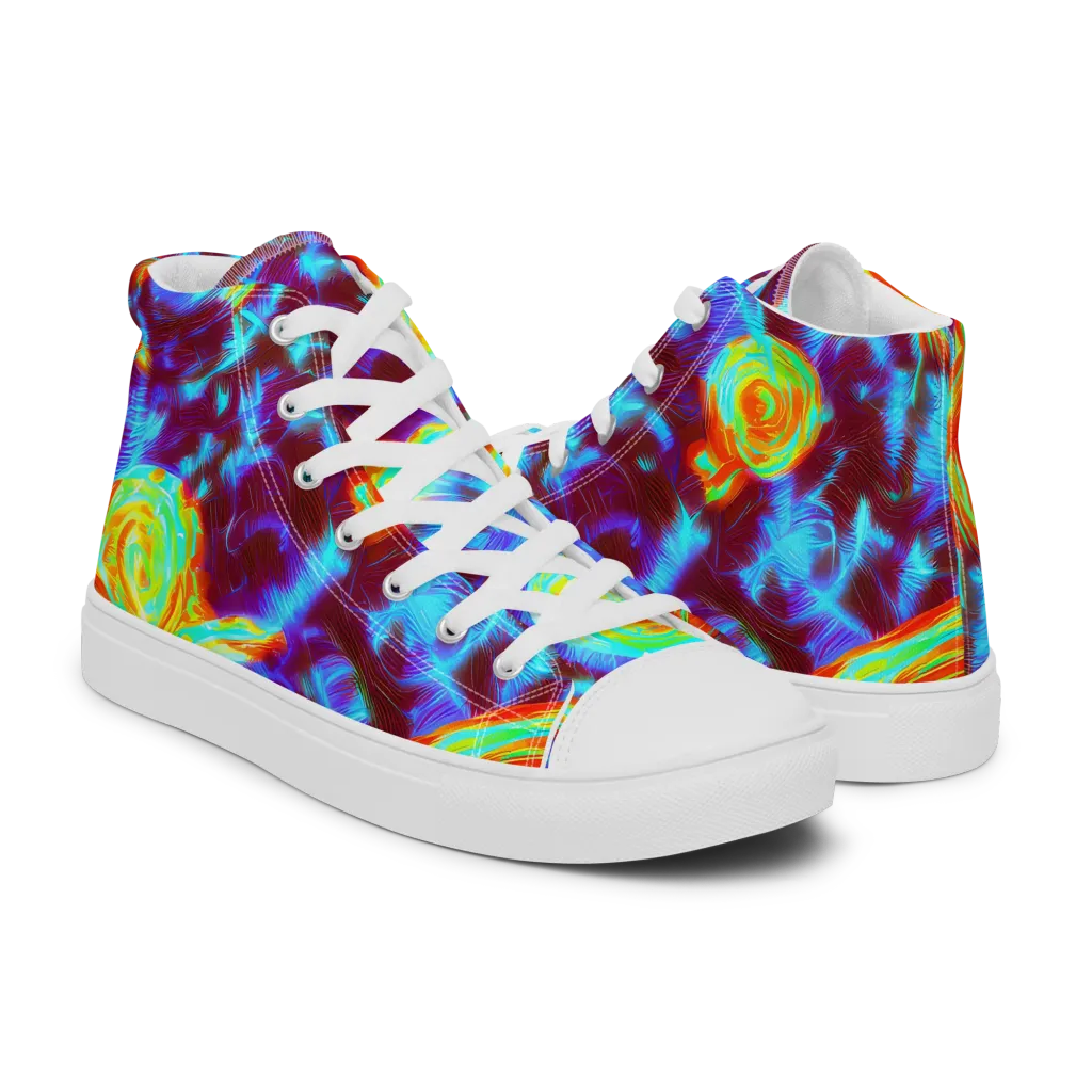 Cyan Fever on Women's High Top Canvas Shoes — Right