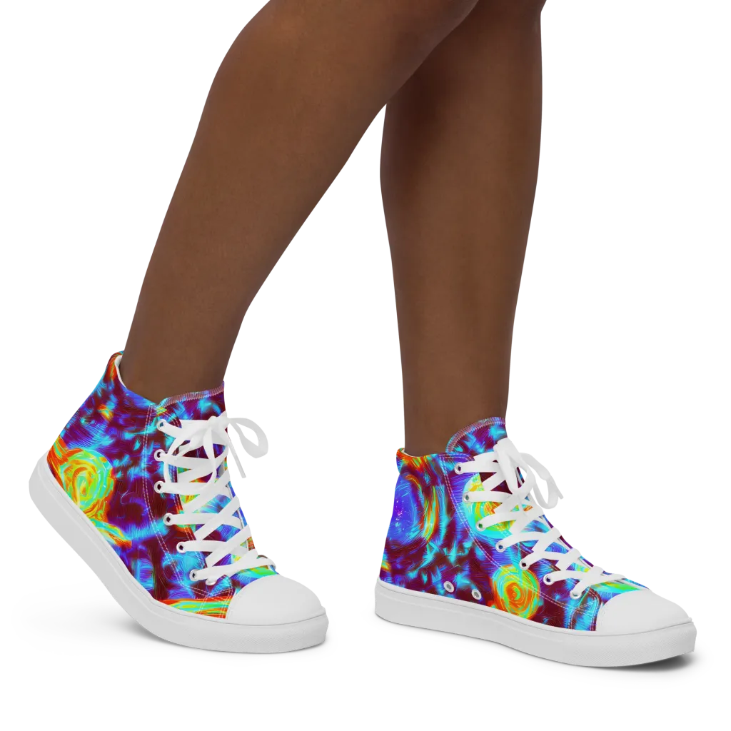 Cyan Fever on Women's High Top Canvas Shoes — Right