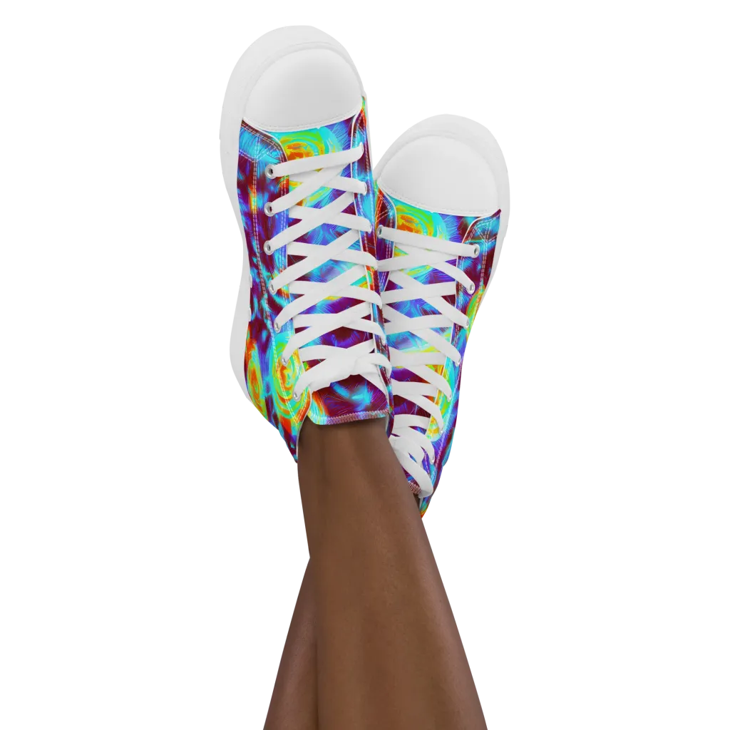 Cyan Fever on Women's High Top Canvas Shoes — Front