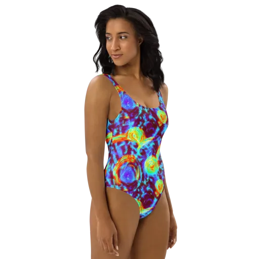 Cyan Fever on a One-Piece Swimsuit