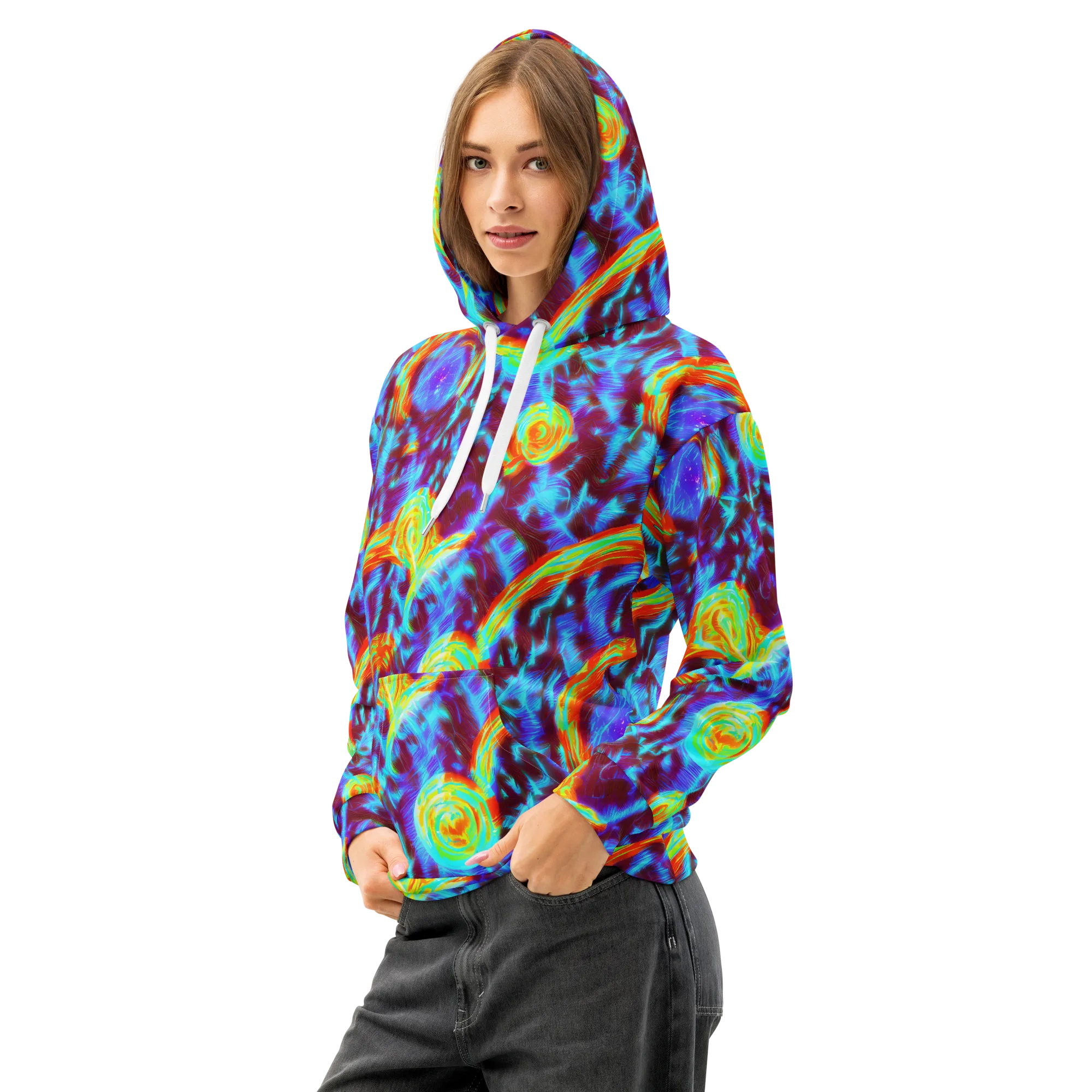 Cyan Fever on Cotton Hoodie — Left Front