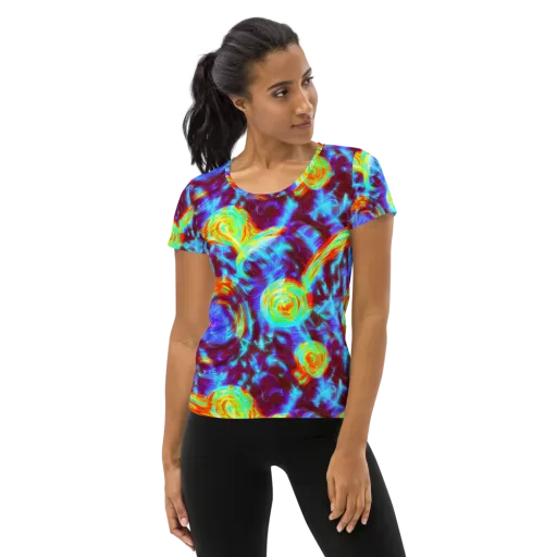 Cyan Fever on a Women's Athletic T-Shirt