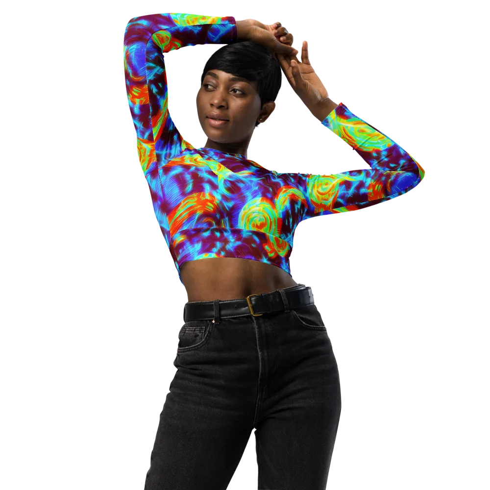 Cyan Fever on Long Sleeve Crop Top — Front