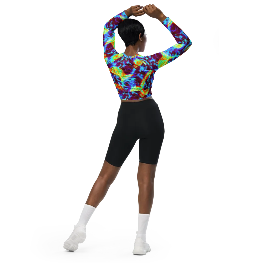 Cyan Fever on Long Sleeve Crop Top — Back